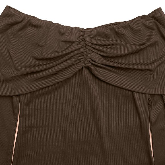 Off-Shoulder Long Sleeve Bodycon Maxi Dress | Formal Solid Dress - Picture 10 of 12